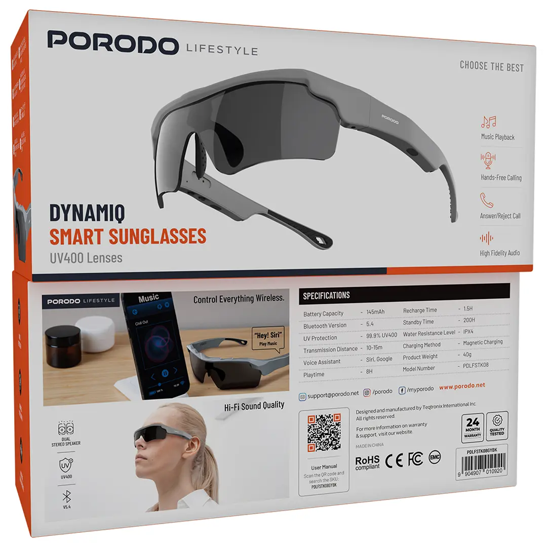 Porodo Lifestyle Dynamiq Smart Sunglasses - Gray & Black (2)