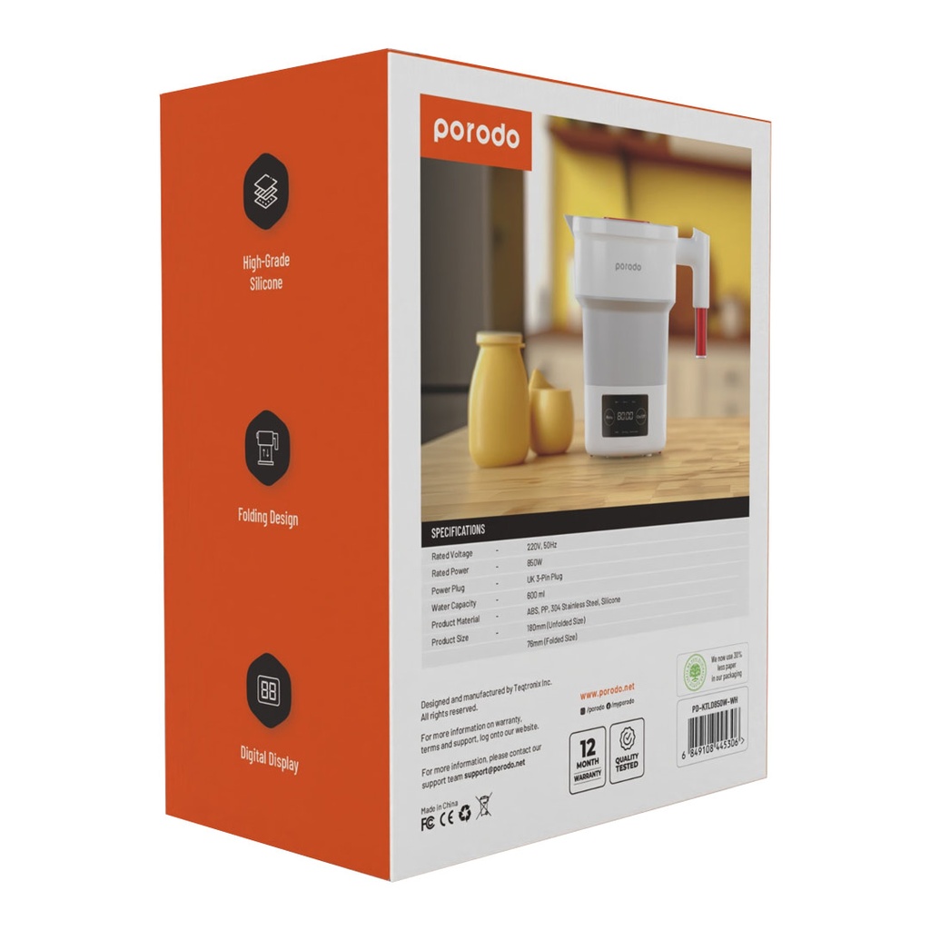 Porodo Lifestyle Portable Folding Electric Kettle - White (1)