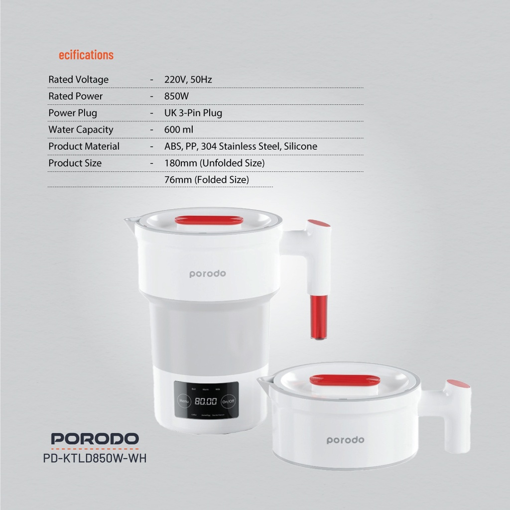 Porodo Lifestyle Portable Folding Electric Kettle - White (2)