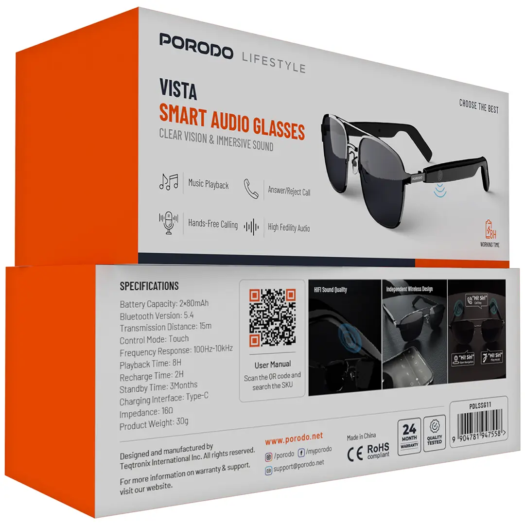 Porodo Lifestyle Vista Smart Audio Glasses - Black (2)