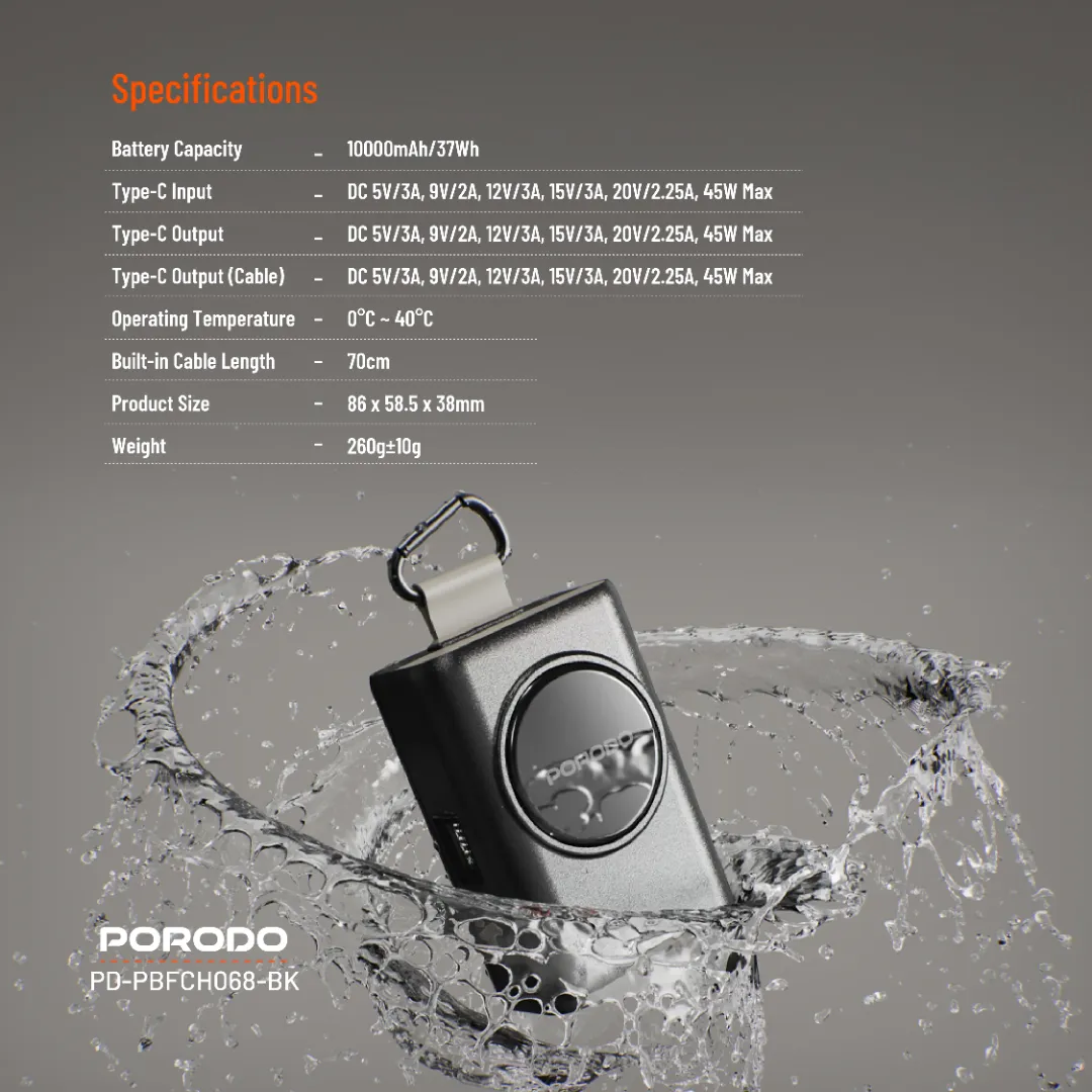 Porodo Power Bank PB068 10000mAh - Black (2)