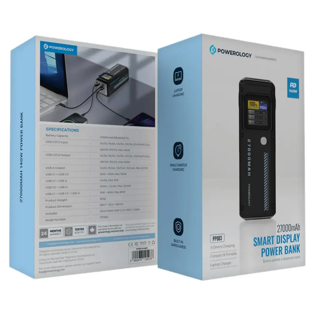 Powerology 27000mAh Smart Display Power Bank - Black (2)