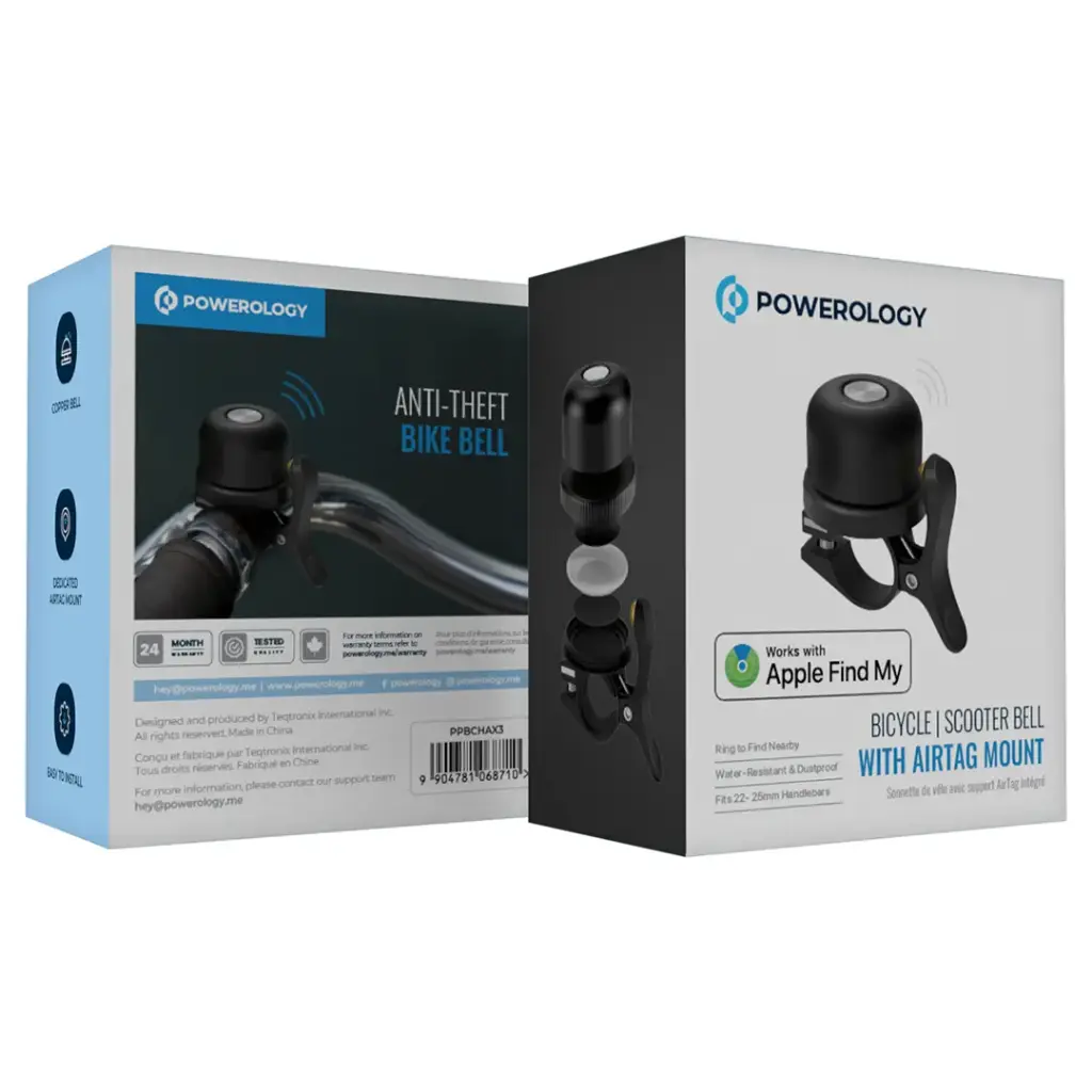 Powerology Bicycle & Scooter Bell With Airtag Mount - Black (1)