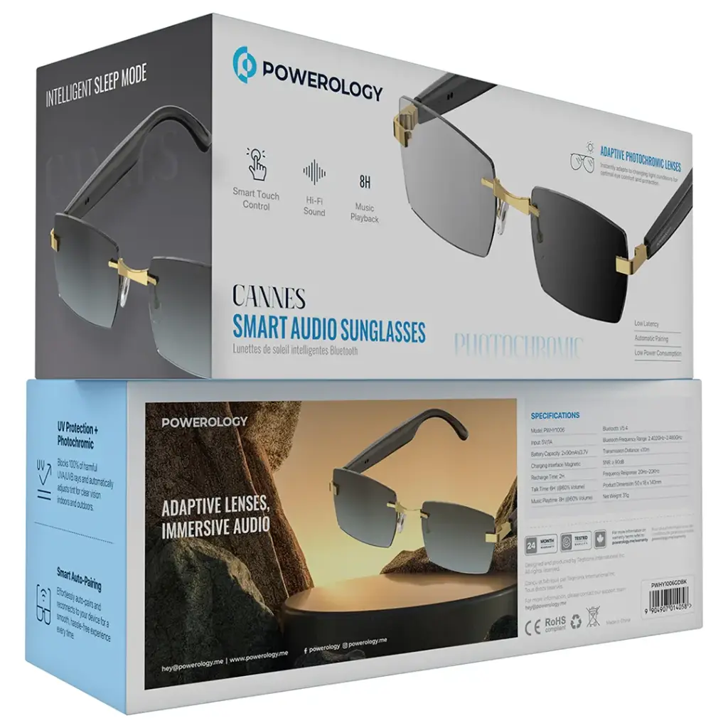 Powerology Cannes Smart Audio Sunglasses - Gold-Black (2)