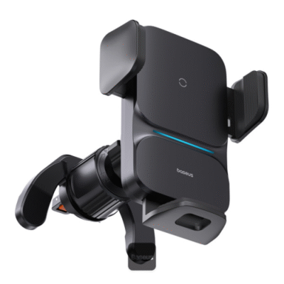 هولدر و شارژر وایرلس دریچه کولری بیسوس Baseus Wisdom Auto Alignment Car Mount 15W CGZX000001 با چرخش 360 درجه