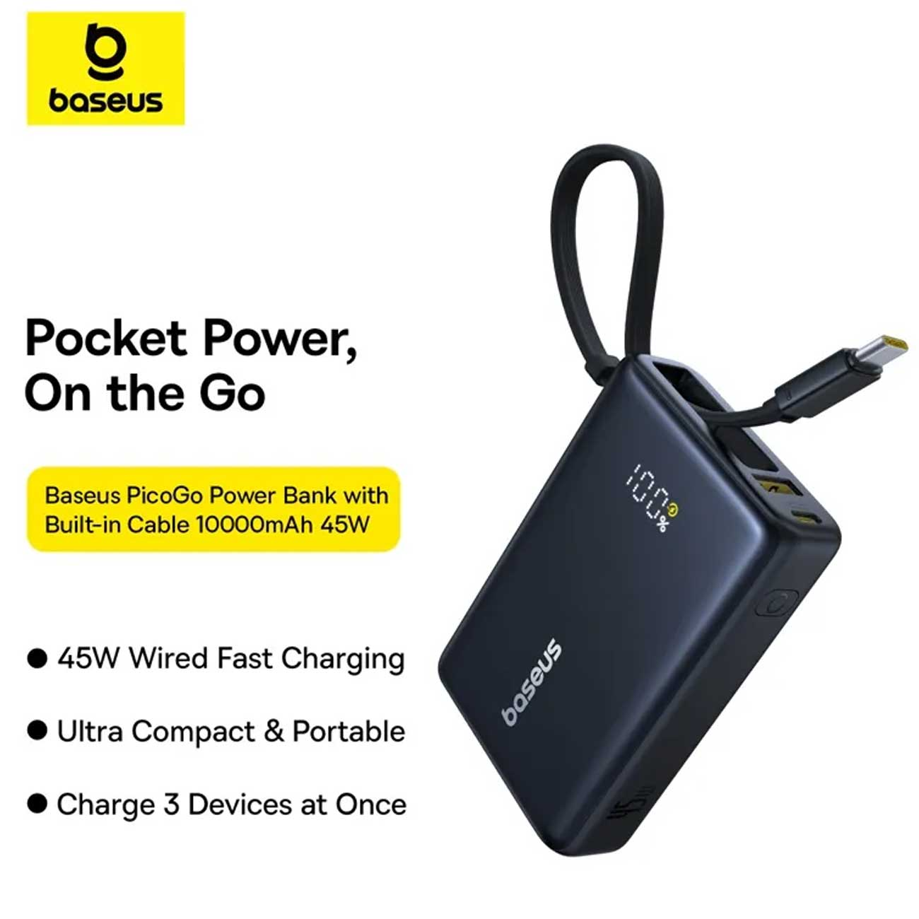 پاوبانک 45 وات 10000 با کابل تایپ سی بیسوس Baseus PicoGo Power Bank PPPG-1W45C (3)