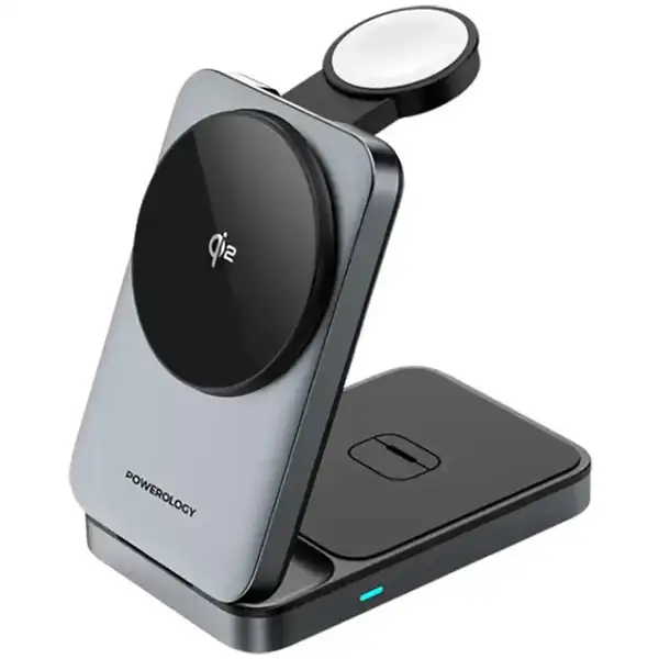 461598 شارژر وایرلس 3 در 1 پاورولوژی Powerology Qi2 Fast Charging Multi-Device Hub PWCUQC033 - Image 1