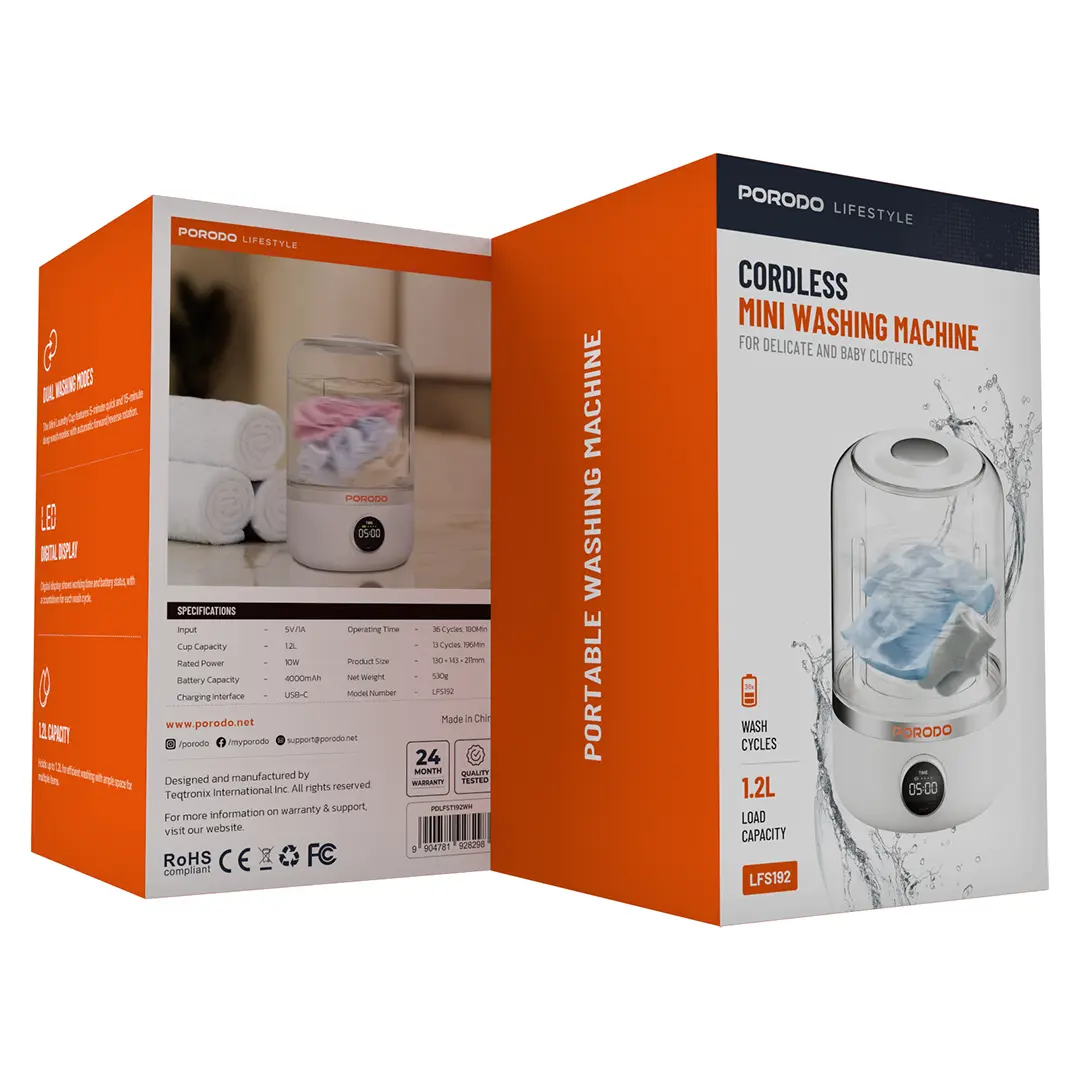 Porodo Lifestyle Cordless Mini Washing Machine - White (1)