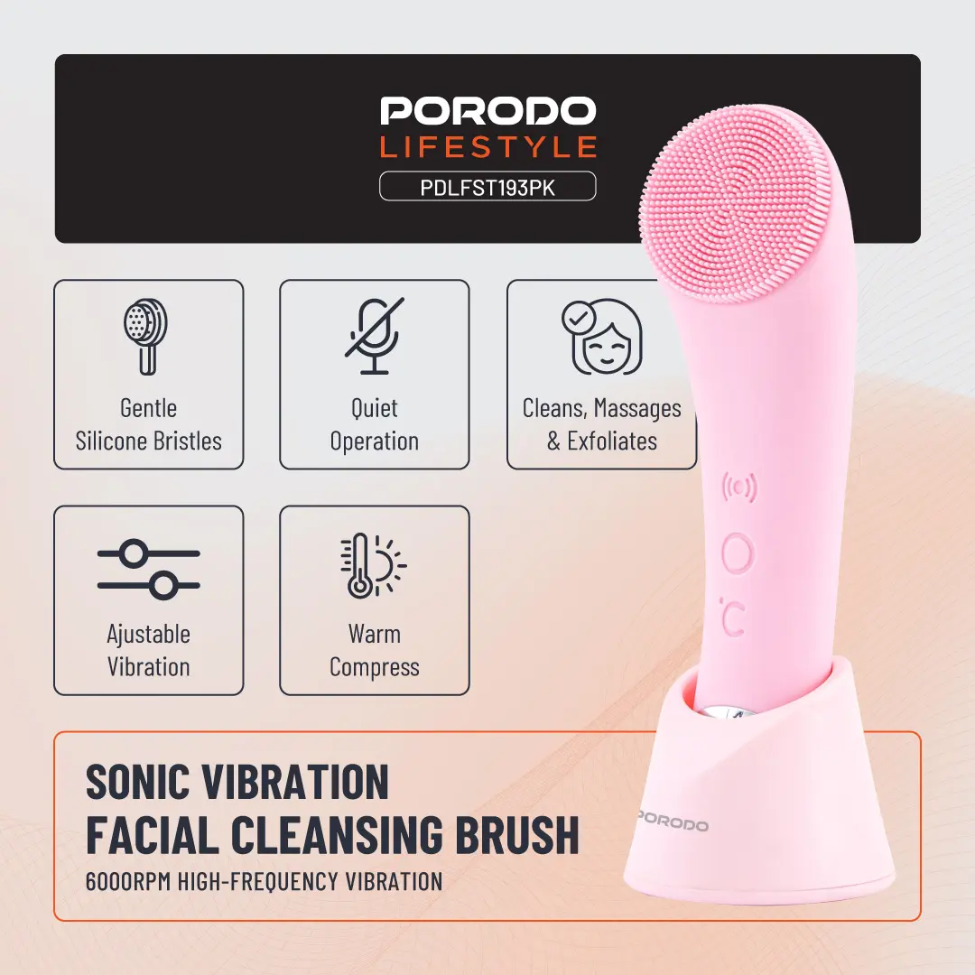 Porodo Lifestyle Sonic Vibration Facial Cleansing Brush - Pink (1)