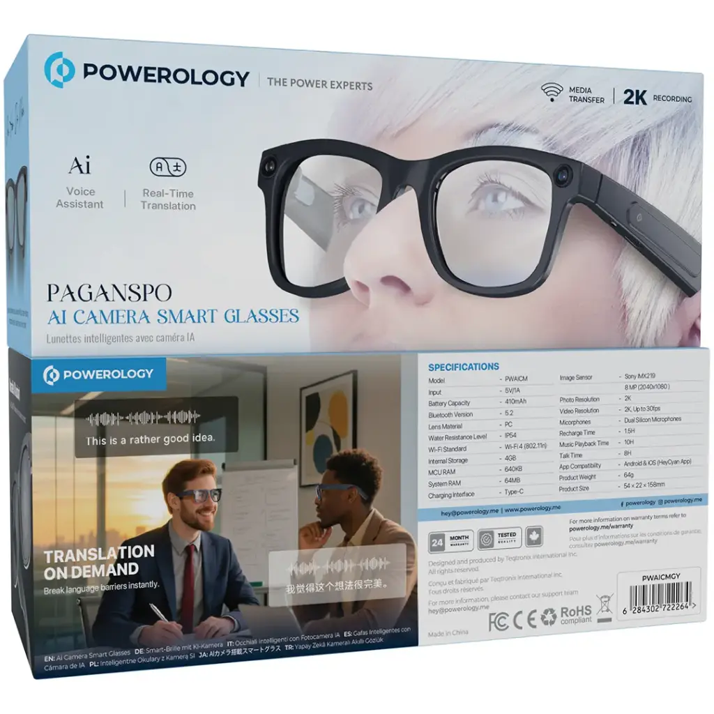 Powerology Paganspo AI Camera Smart Glasses - Gray