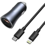 شارژر فندکی فست شارژ ماشین تایپ‌سی 40 وات با کابل تایپ‌سی به لایتنینگ بیسوس مدل Baseus GOLDEN CONTACTOR PRO TZCCJD-B0G