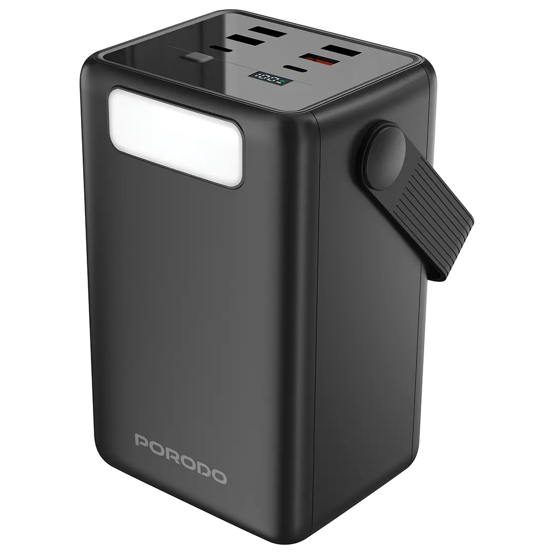 PDPBJ301BK-بورودو-لارا-باور-بانك-٨٠٠٠٠-مللي-أمبير-ساعة-مع-كابلات-مدمجة-وفلاشلايت-أسود پاوربانک 80000 هزار 20 وات لارا پرودو مدل PORODO LARA 80000 20W POWER BANK PDPBJ261BK - Image 1