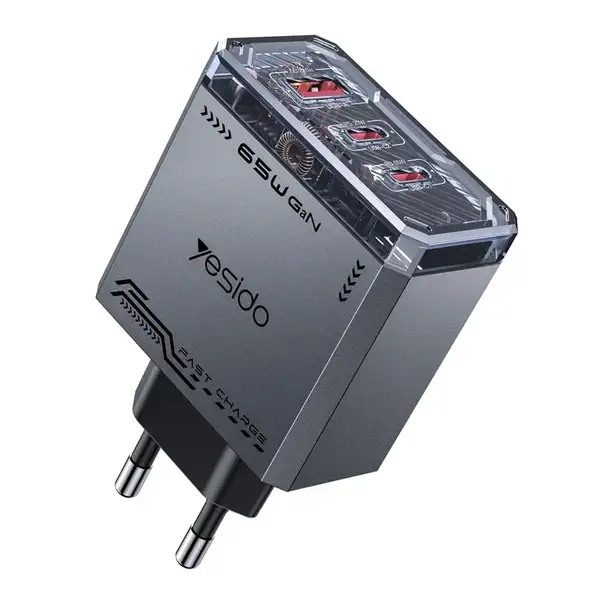 800x800_6607001229A-1.webp شارژر سریع 65 وات شفاف GaN یسیدو مدل Yesido YC101 - Image 1