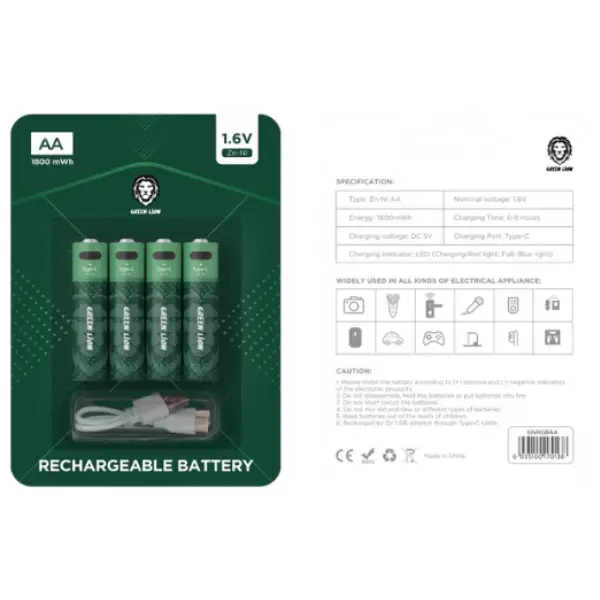 New-Project-37.webp پک ۴ عددی باتری قلمی شارژی گرین لاین مدل Green Lion AA Rechargeable Battery - Image 1