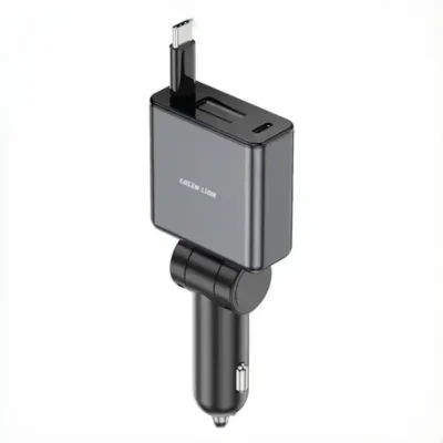 شارژر فندکی ۷۵ وات با کابل جمع‌شونده گرین لاین مدل Green Lion Retractable Car Charger GNRT75WCCGY