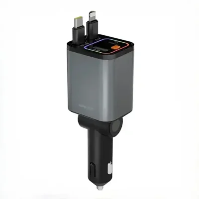 شارژر فندکی ۶۵ وات با کابل جمع‌شونده گرین لاین مدل Green Lion Retractable Car Charger GNRTCC65WGY