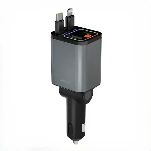 2-min-2-1024x1024-4 شارژر فندکی ۶۵ وات با کابل جمعشونده گرین لاین مدل Green Lion Retractable Car Charger GNRTCC65WGY - Image 1