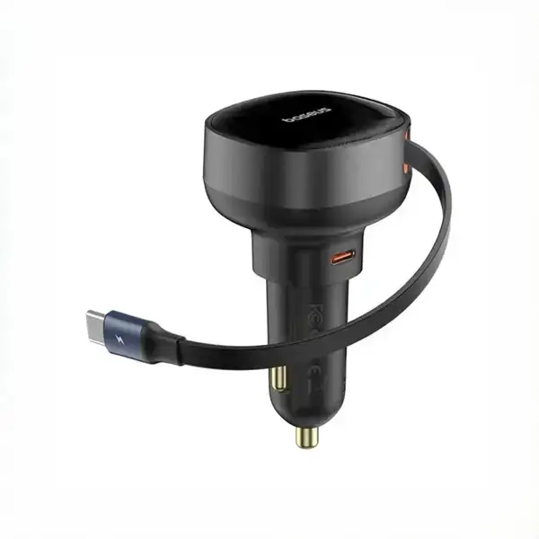 12-2 شارژر فندکی 60 وات بیسوس مدل Baseus Enjoyment Pro Car Charger U+Retractable Type-C - Image 1