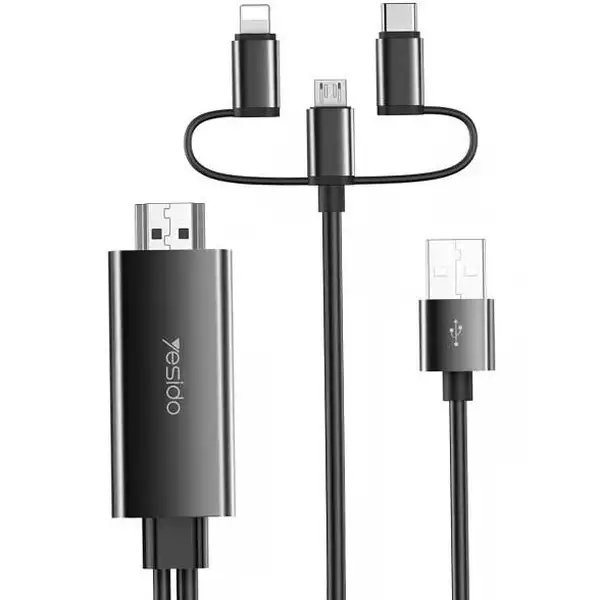 Yrm6QgdMv4X0s69d کابل ۳ سر لایتنینگ تایپ سی میکرو به HDMI یسیدو مدل Yesido HM05 - Image 1