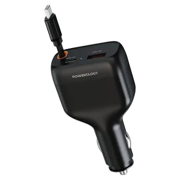 New Project شارژر فندکی 81 وات پاورولوژی مدل Powerology Cyber 81W USB-C Retractable Car Charger - Image 1