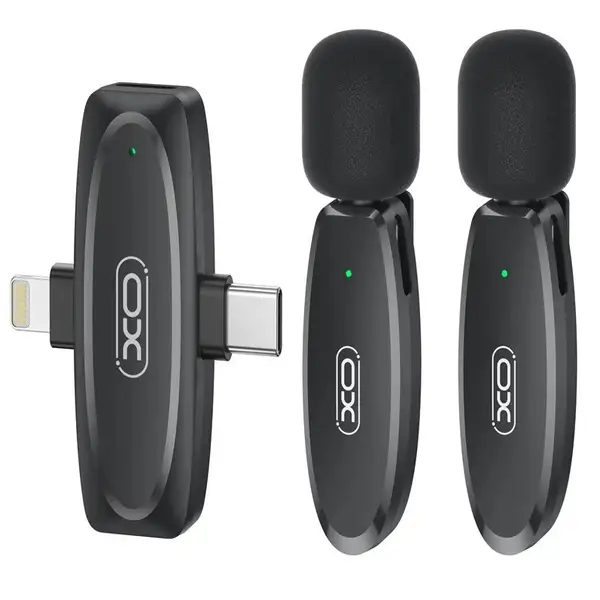 xo-mkf10-type-c-lightning-wireless-microphoneb4863.webp میکروفون بی سیم تایپ سی و لایتنینگ ایکس او مدل XO MKF10 Type-C + Lightning Wireless Microphone - Image 1